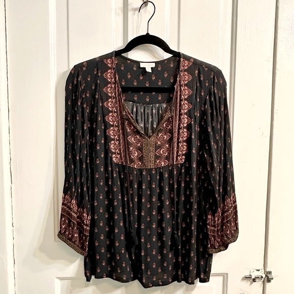 Excellent Condition Garnet Hill Boho Border-Print Blouse (Black/Spice: Size 10) - Picture 1 of 7